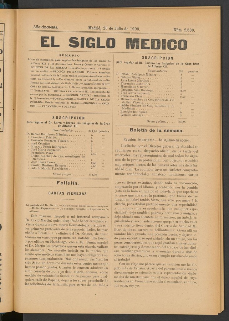 Miniatura de El Siglo Médico: boletín de medicina y gaceta médica del 26 de julio de 1903