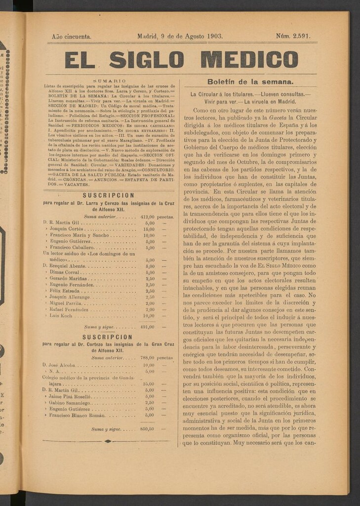 Miniatura de El Siglo Médico: boletín de medicina y gaceta médica del 9 de agosto de 1903