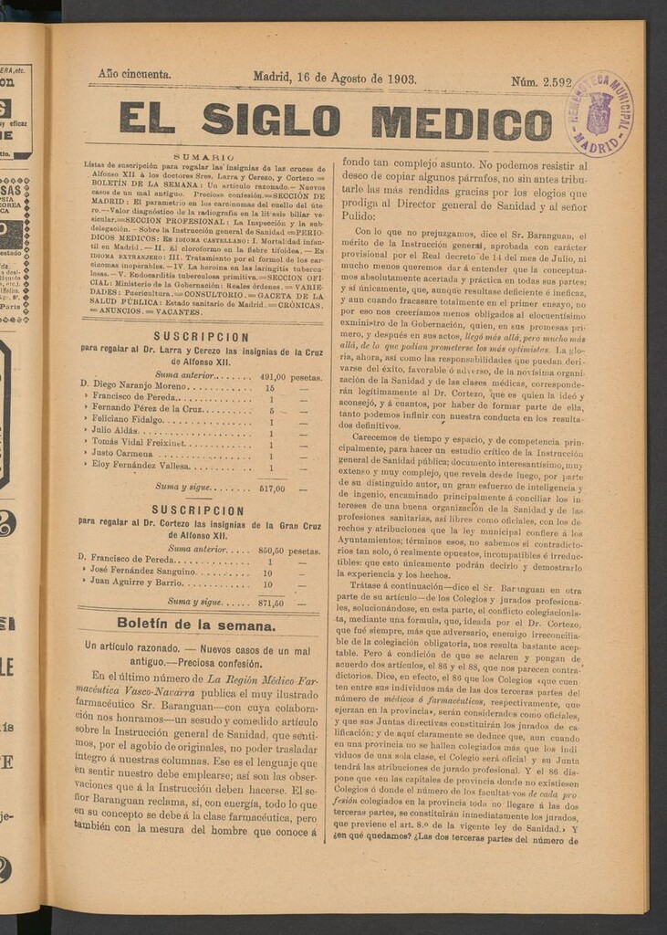 Miniatura de El Siglo Médico: boletín de medicina y gaceta médica del 16 de agosto de 1903