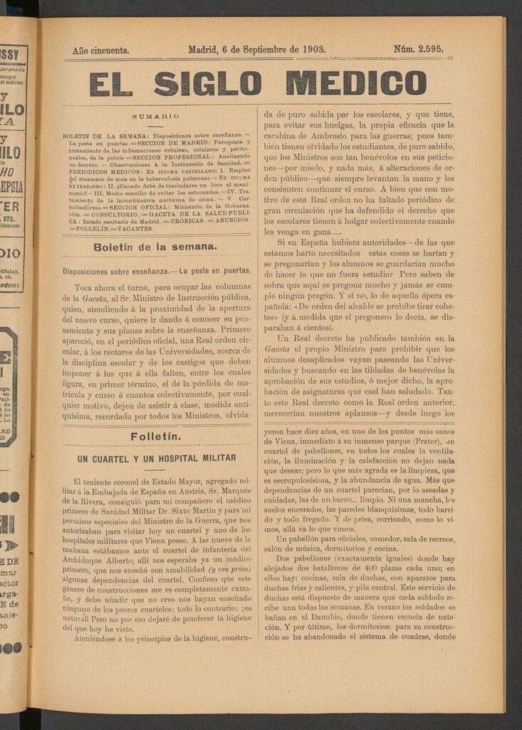 Miniatura de El Siglo Médico: boletín de medicina y gaceta médica del 6 de septiembre de 1903