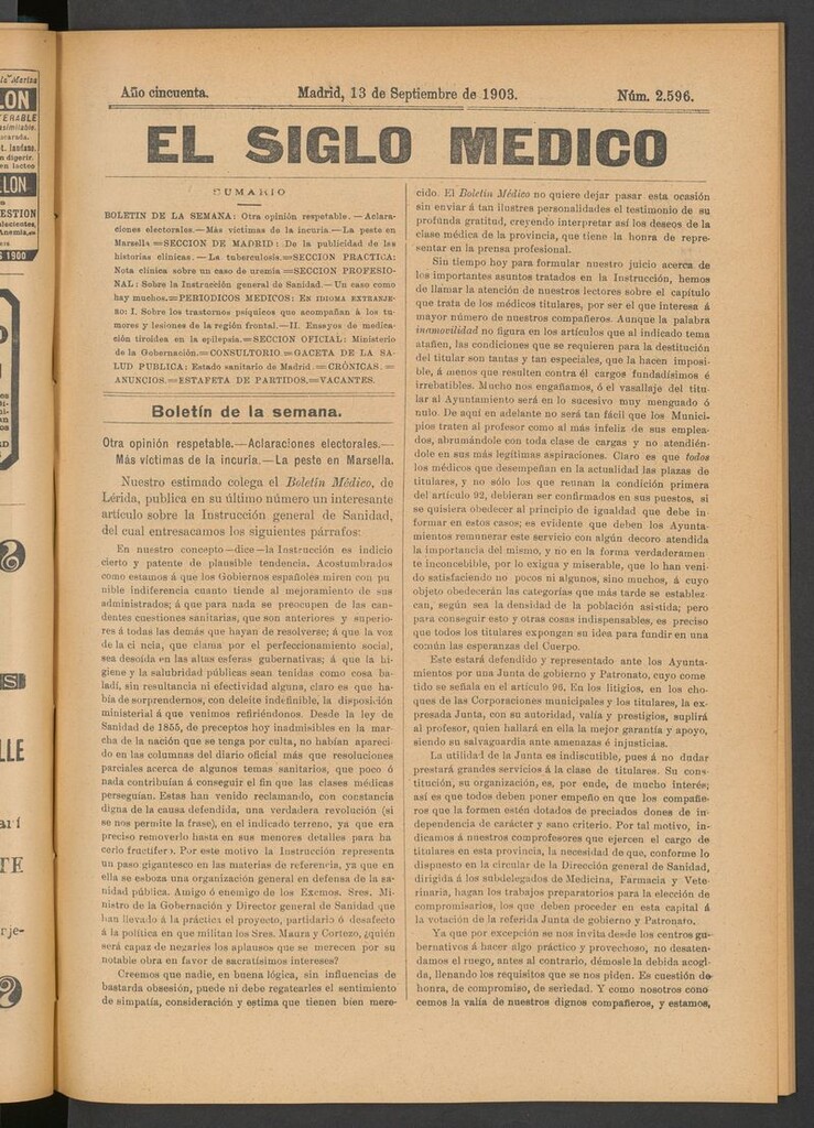 Miniatura de El Siglo Médico: boletín de medicina y gaceta médica del 13 de septiembre de 1903