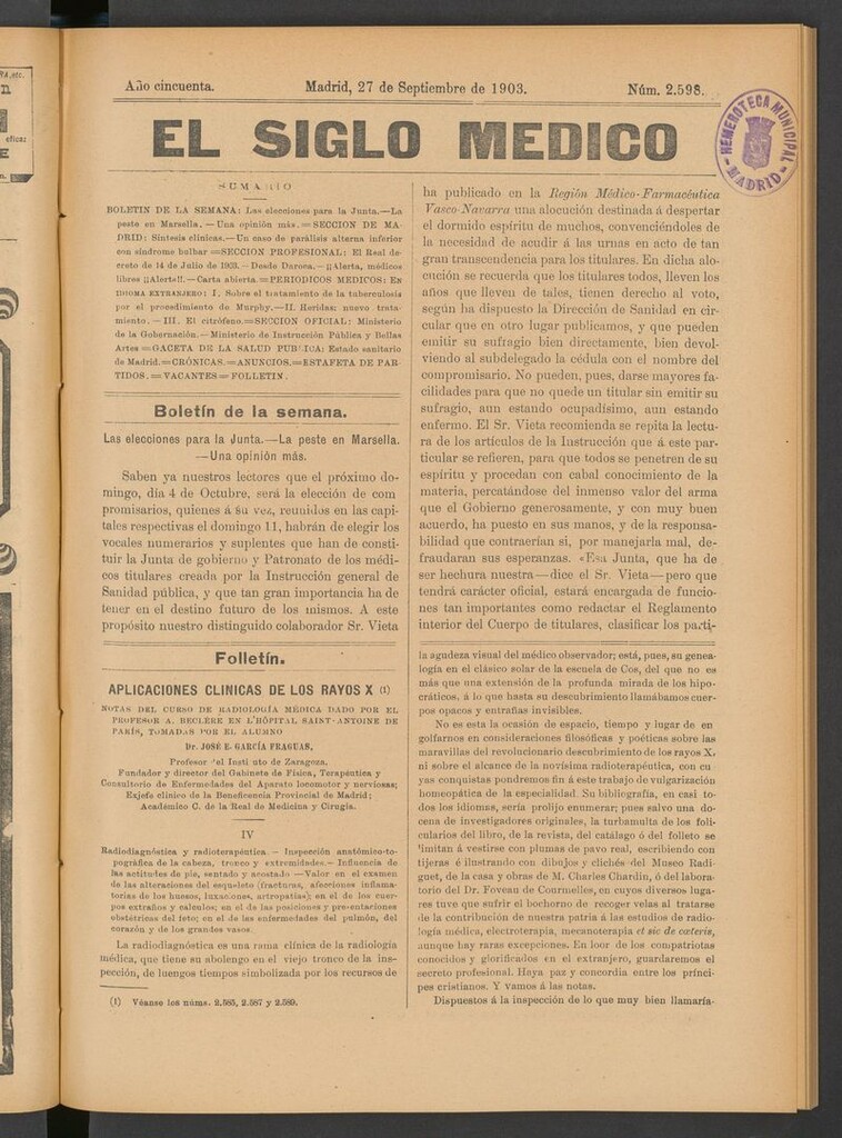 Miniatura de El Siglo Médico: boletín de medicina y gaceta médica del 27 de septiembre de 1903