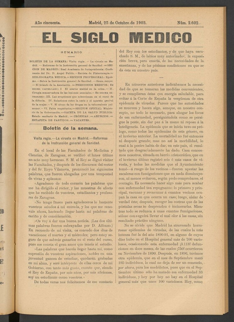 Miniatura de El Siglo Médico: boletín de medicina y gaceta médica del 25 de octubre de 1903