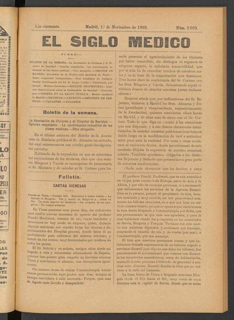 Miniatura de El Siglo Médico: boletín de medicina y gaceta médica del 1 de noviembre de 1903