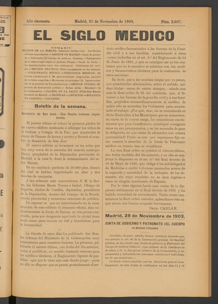 Miniatura de El Siglo Médico: boletín de medicina y gaceta médica del 29 de noviembre de 1903