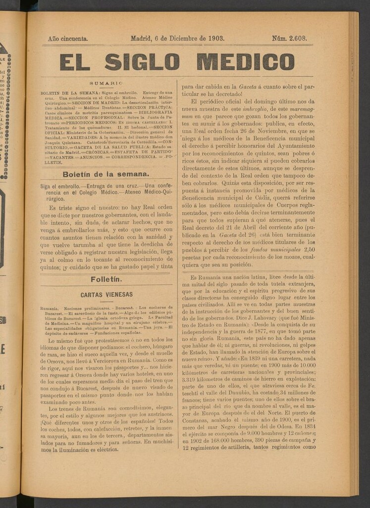 Miniatura de El Siglo Médico: boletín de medicina y gaceta médica del 6 de diciembre de 1903