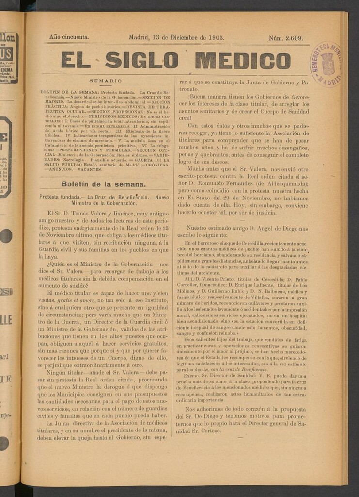 Miniatura de El Siglo Médico: boletín de medicina y gaceta médica del 13 de diciembre de 1903