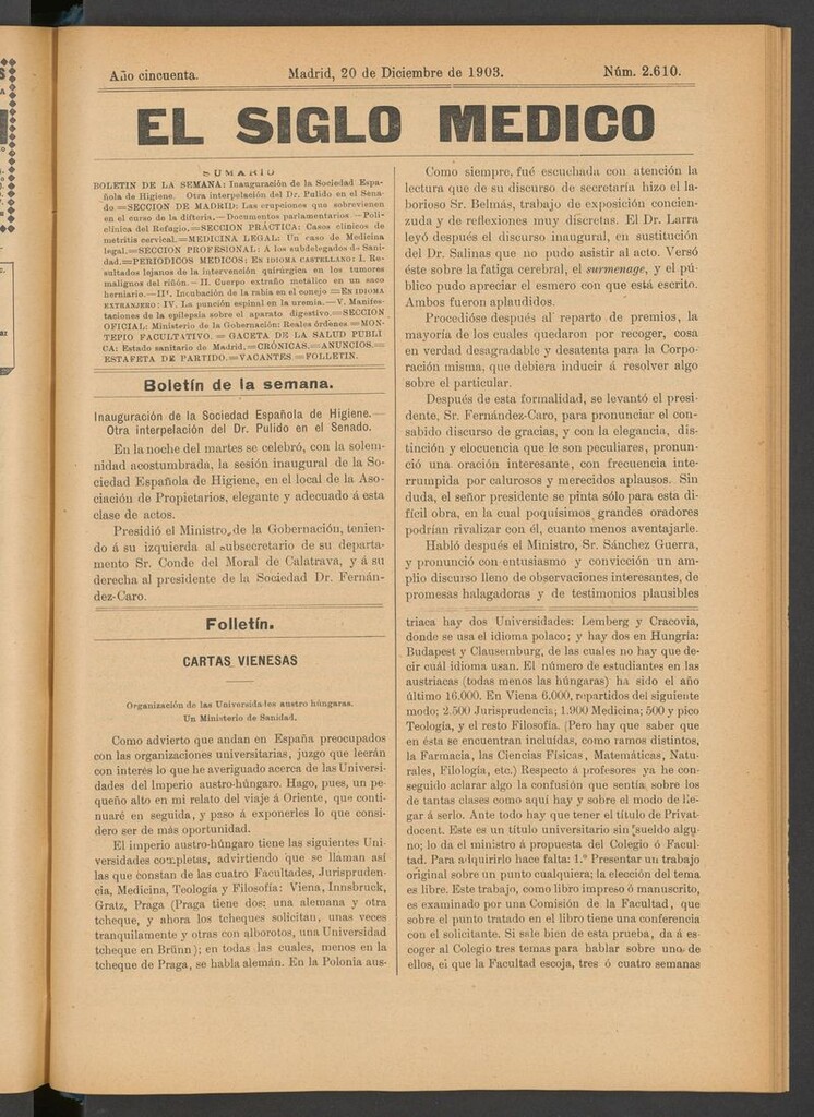 Miniatura de El Siglo Médico: boletín de medicina y gaceta médica del 20 de diciembre de 1903