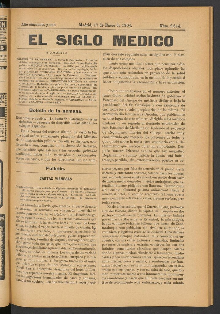 Miniatura de El Siglo Médico: boletín de medicina y gaceta médica del 17 de enero de 1904