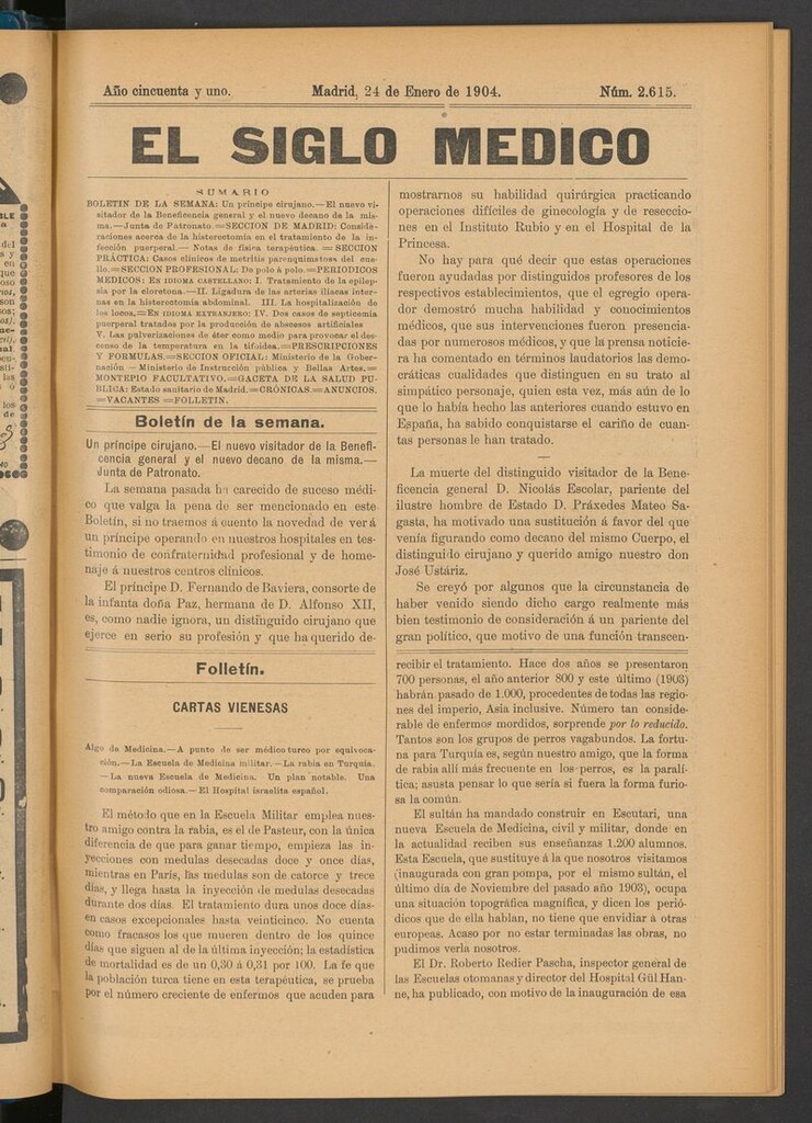 Miniatura de El Siglo Médico: boletín de medicina y gaceta médica del 24 de enero de 1904
