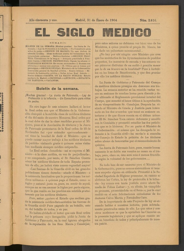 Miniatura de El Siglo Médico: boletín de medicina y gaceta médica del 31 de enero de 1904