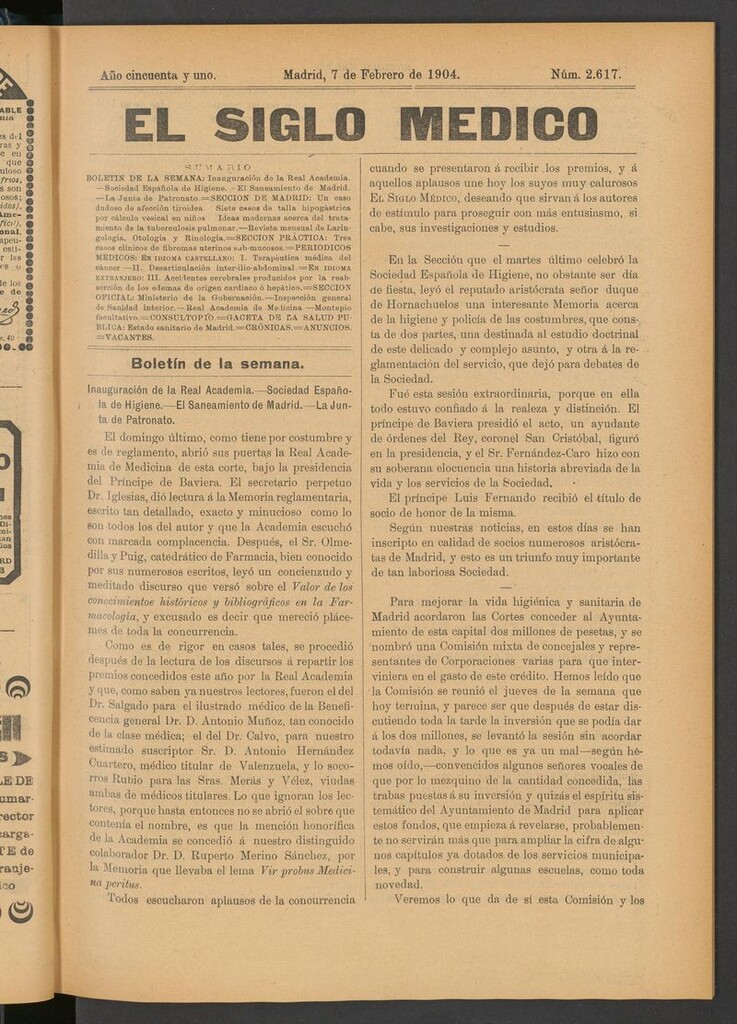 Miniatura de El Siglo Médico: boletín de medicina y gaceta médica del 7 de febrero de 1904