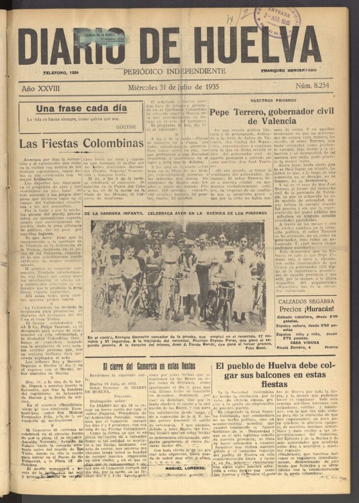 Miniatura de Diario de Huelva : periódico independiente del 31 de julio de 1935