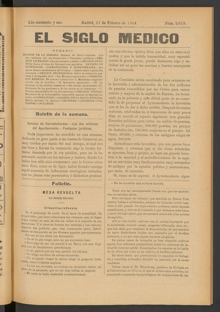 Miniatura de El Siglo Médico: boletín de medicina y gaceta médica del 21 de febrero de 1904