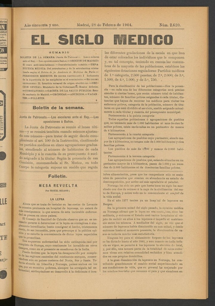 Miniatura de El Siglo Médico: boletín de medicina y gaceta médica del 28 de febrero de 1904