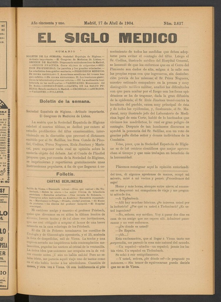Miniatura de El Siglo Médico: boletín de medicina y gaceta médica del 17 de abril de 1904