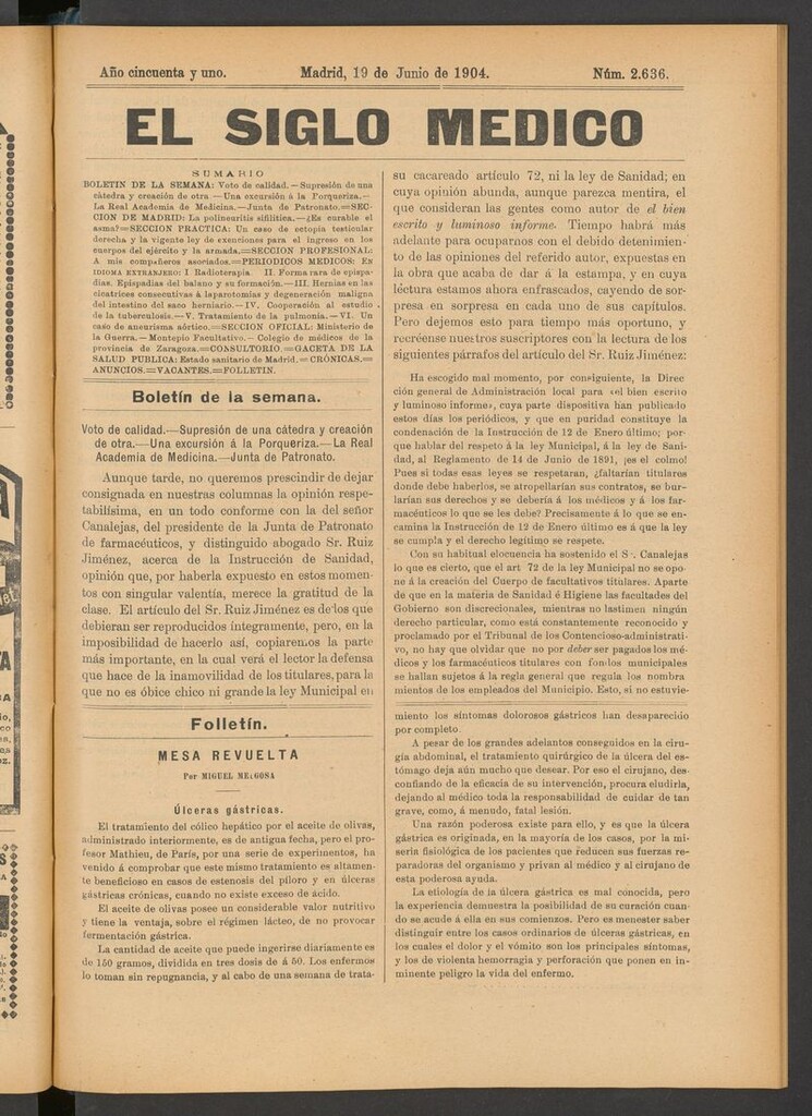 Miniatura de El Siglo Médico: boletín de medicina y gaceta médica del 19 de junio de 1904
