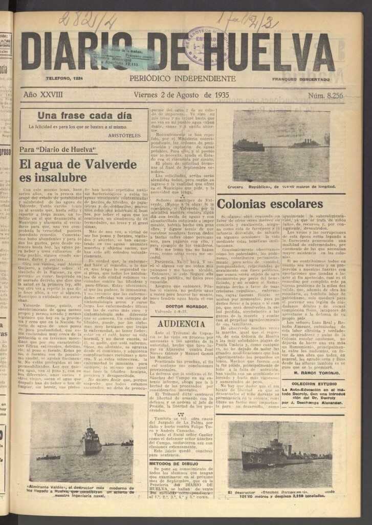 Miniatura de Diario de Huelva : periódico independiente del 2 de agosto de 1935