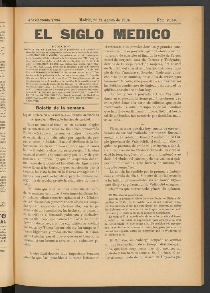 Miniatura de El Siglo Médico: boletín de medicina y gaceta médica del 28 de agosto de 1904