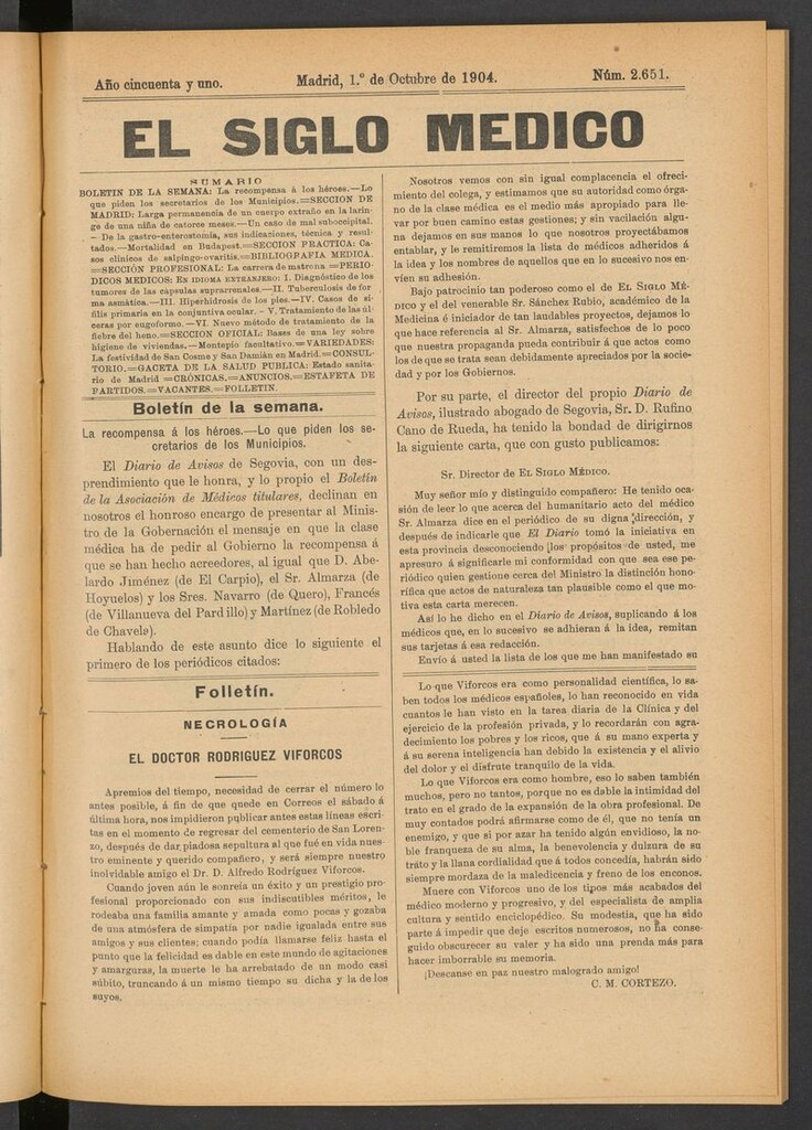 Miniatura de El Siglo Médico: boletín de medicina y gaceta médica del 1 de octubre de 1904