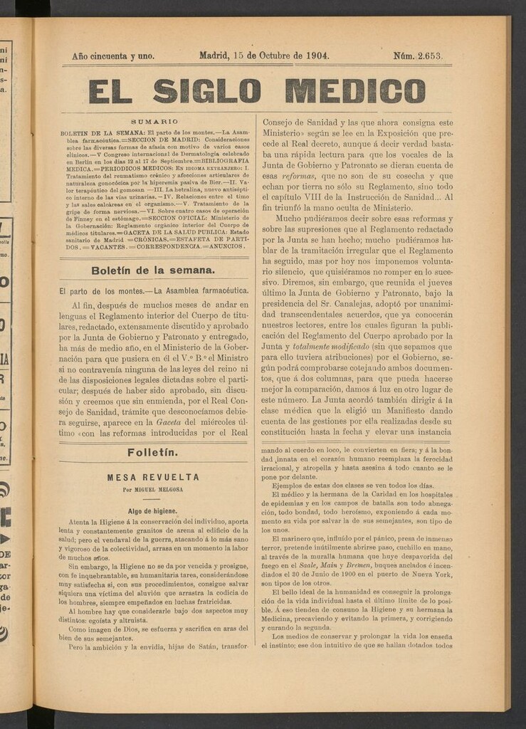 Miniatura de El Siglo Médico: boletín de medicina y gaceta médica del 15 de octubre de 1904