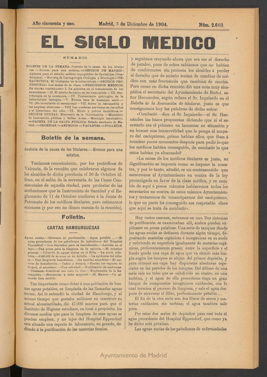 Miniatura de El Siglo Médico: boletín de medicina y gaceta médica del 3 de diciembre de 1904