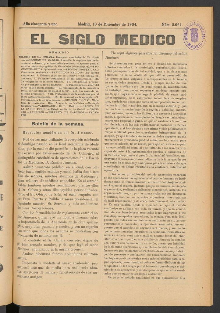 Miniatura de El Siglo Médico: boletín de medicina y gaceta médica del 10 de diciembre de 1904