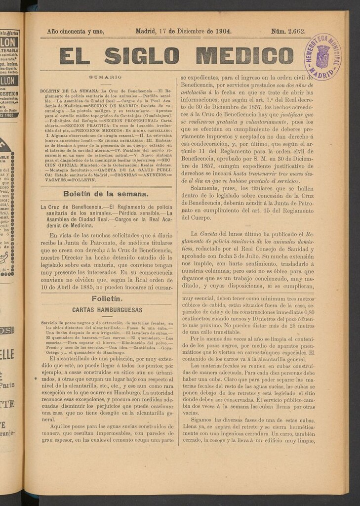 Miniatura de El Siglo Médico: boletín de medicina y gaceta médica del 17 de diciembre de 1904