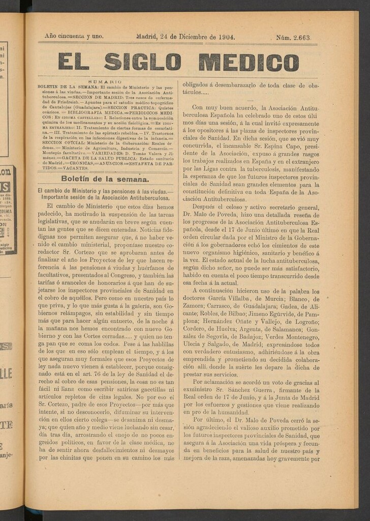 Miniatura de El Siglo Médico: boletín de medicina y gaceta médica del 24 de diciembre de 1904