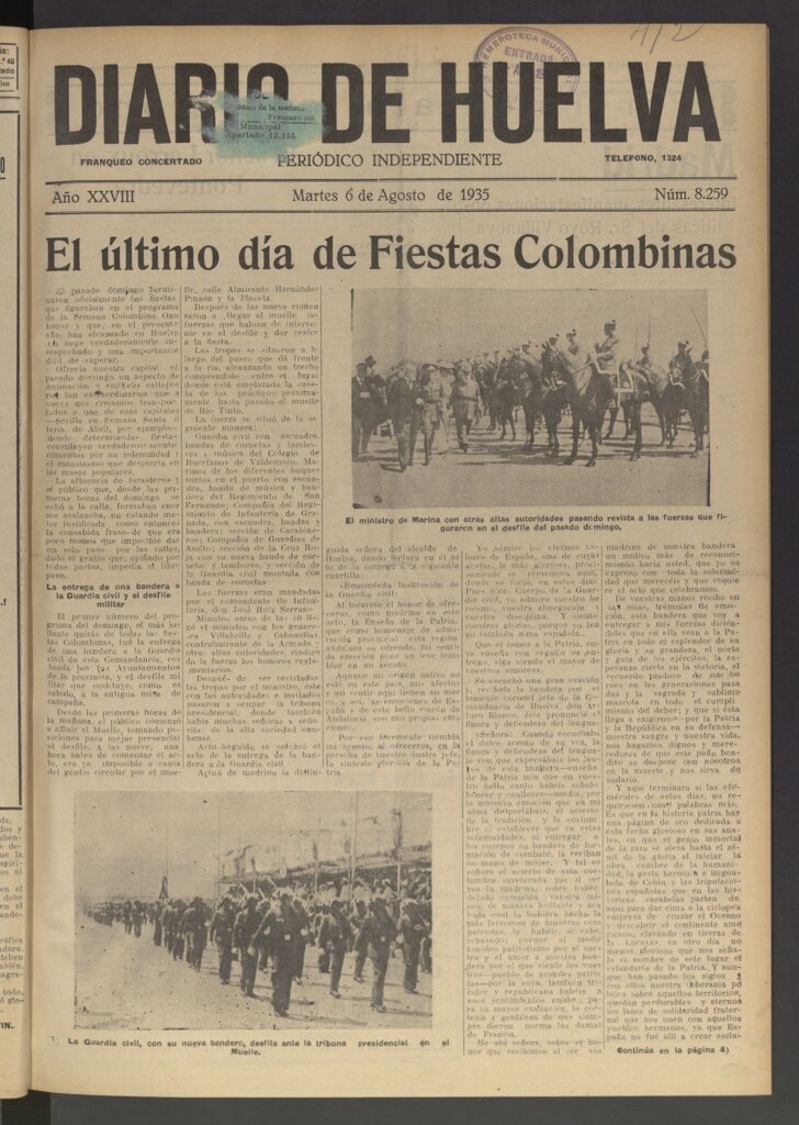 Miniatura de Diario de Huelva : periódico independiente del 6 de agosto de 1935