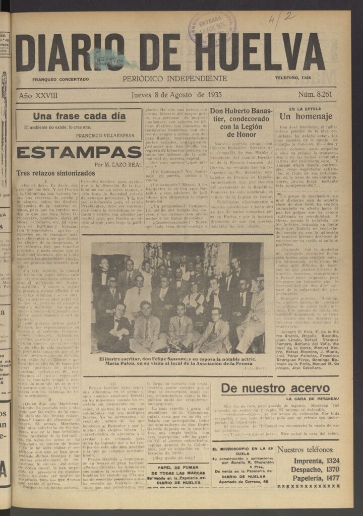 Miniatura de Diario de Huelva : periódico independiente del 8 de agosto de 1935