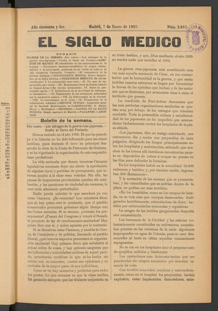 Miniatura de El Siglo Médico: boletín de medicina y gaceta médica del 7 de enero de 1905