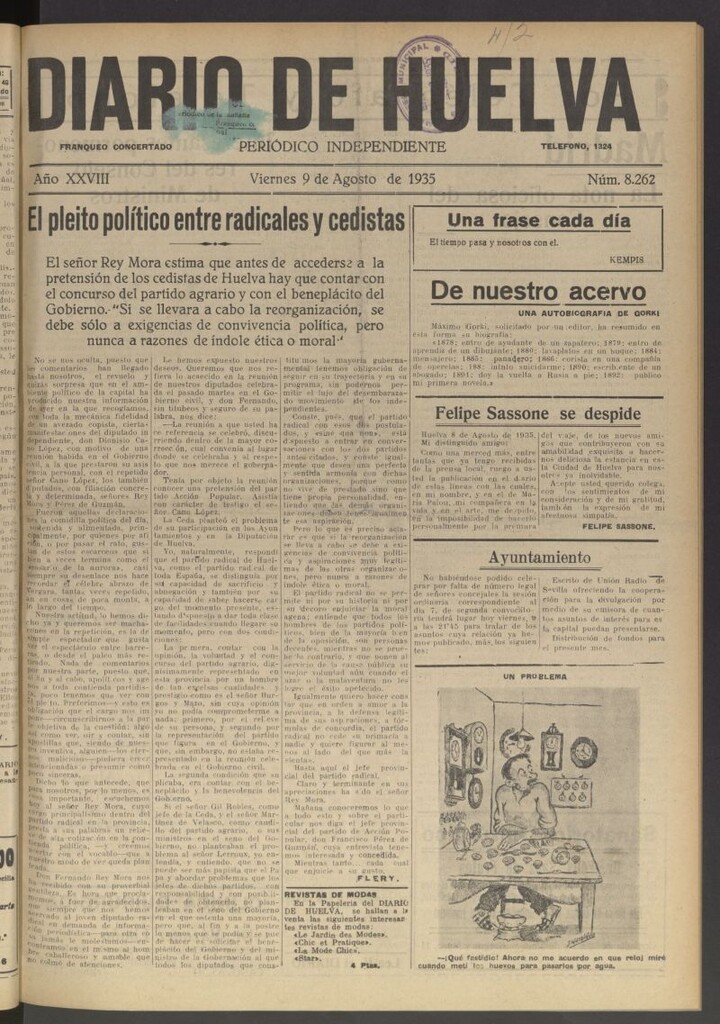 Miniatura de Diario de Huelva : periódico independiente del 9 de agosto de 1935