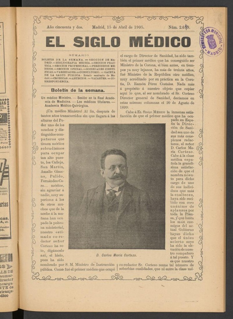 Miniatura de El Siglo Médico: boletín de medicina y gaceta médica del 15 de abril de 1905