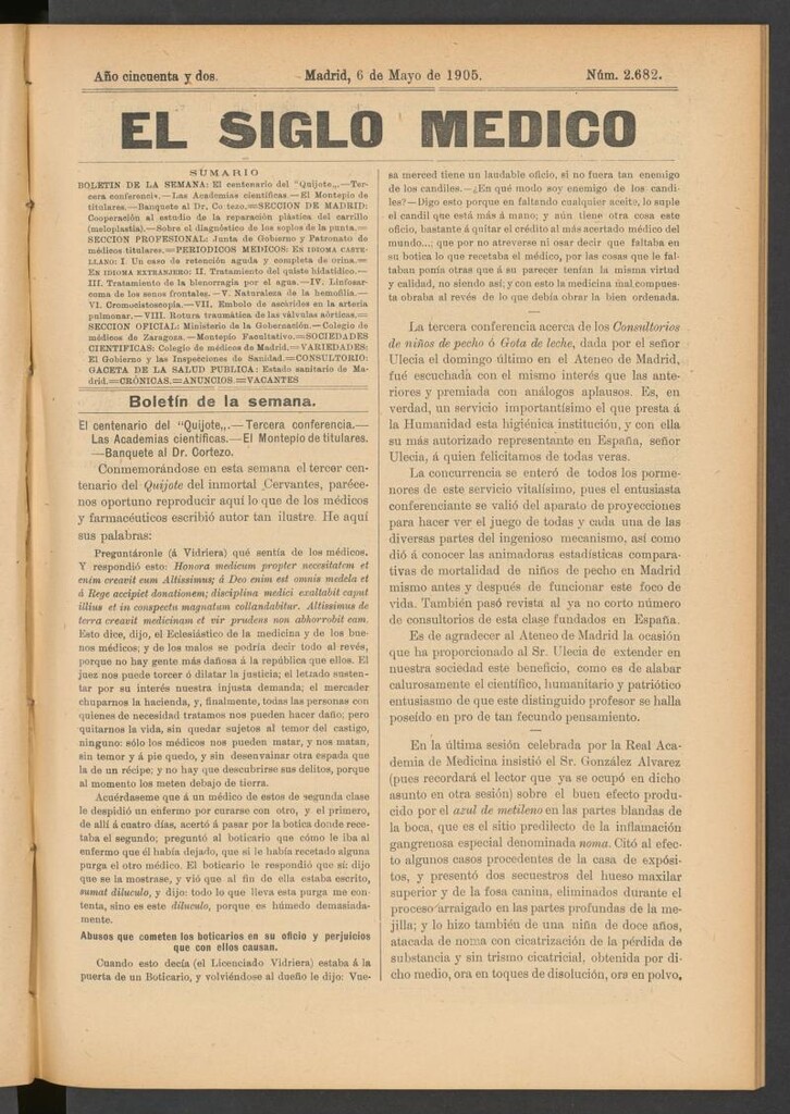 Miniatura de El Siglo Médico: boletín de medicina y gaceta médica del 6 de mayo de 1905