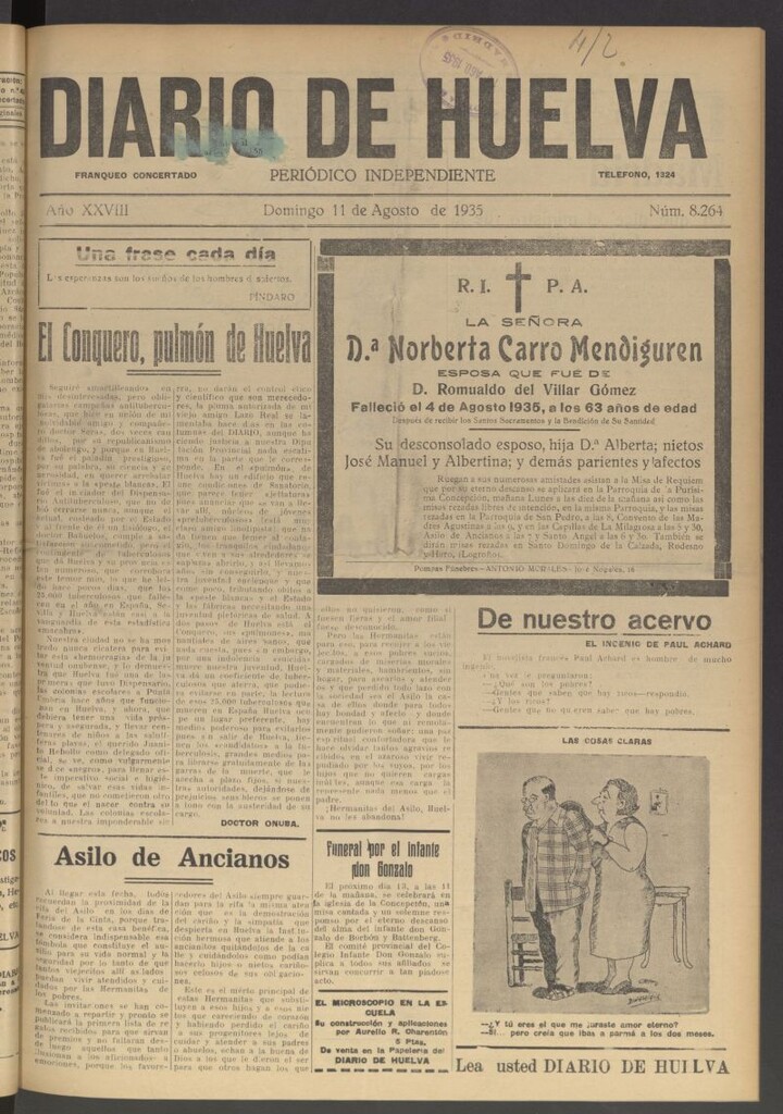 Miniatura de Diario de Huelva : periódico independiente del 11 de agosto de 1935
