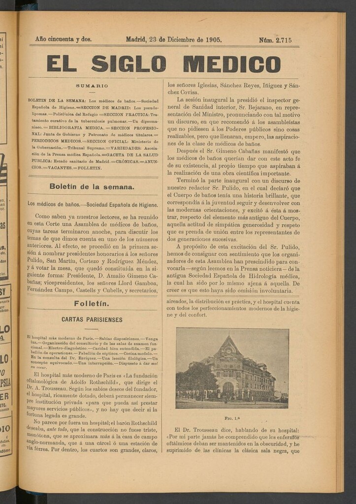 Miniatura de El Siglo Médico: boletín de medicina y gaceta médica del 23 de diciembre de 1905