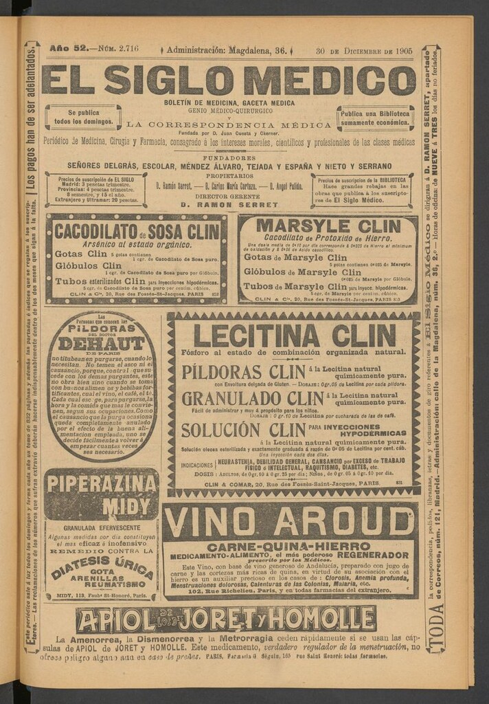 Miniatura de El Siglo Médico: boletín de medicina y gaceta médica del 30 de diciembre de 1905