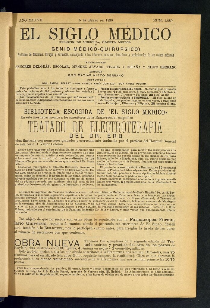 Miniatura de El Siglo Médico: boletín de medicina y gaceta médica del 5 de enero de 1890