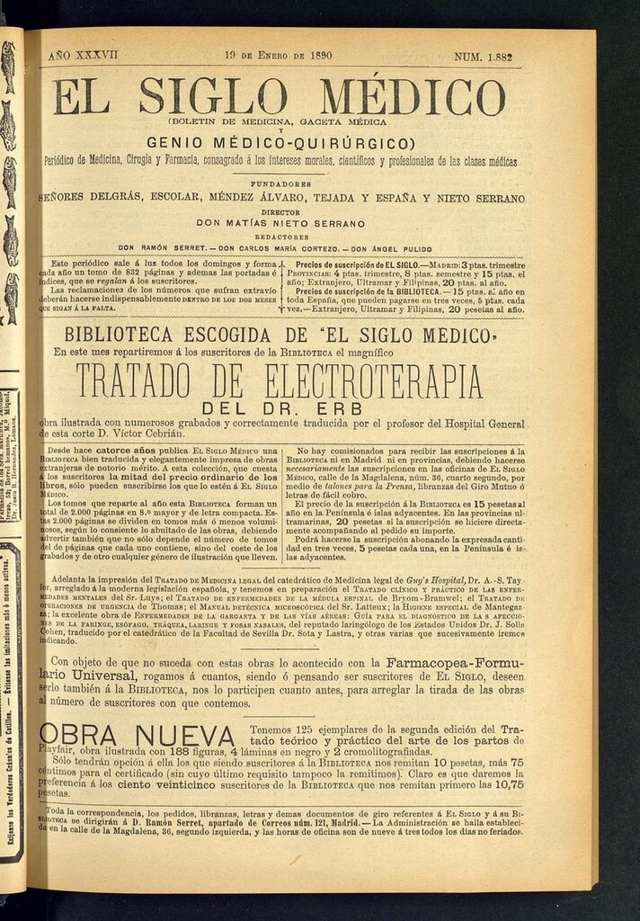 Miniatura de El Siglo Médico: boletín de medicina y gaceta médica del 19 de enero de 1890