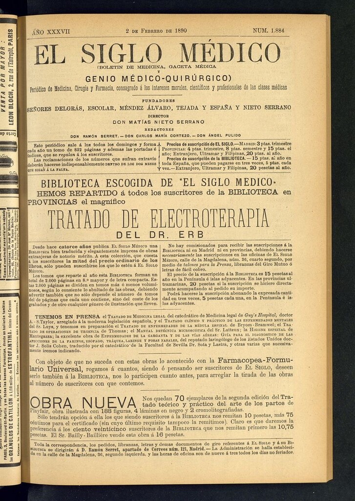 Miniatura de El Siglo Médico: boletín de medicina y gaceta médica del 2 de febrero de 1890