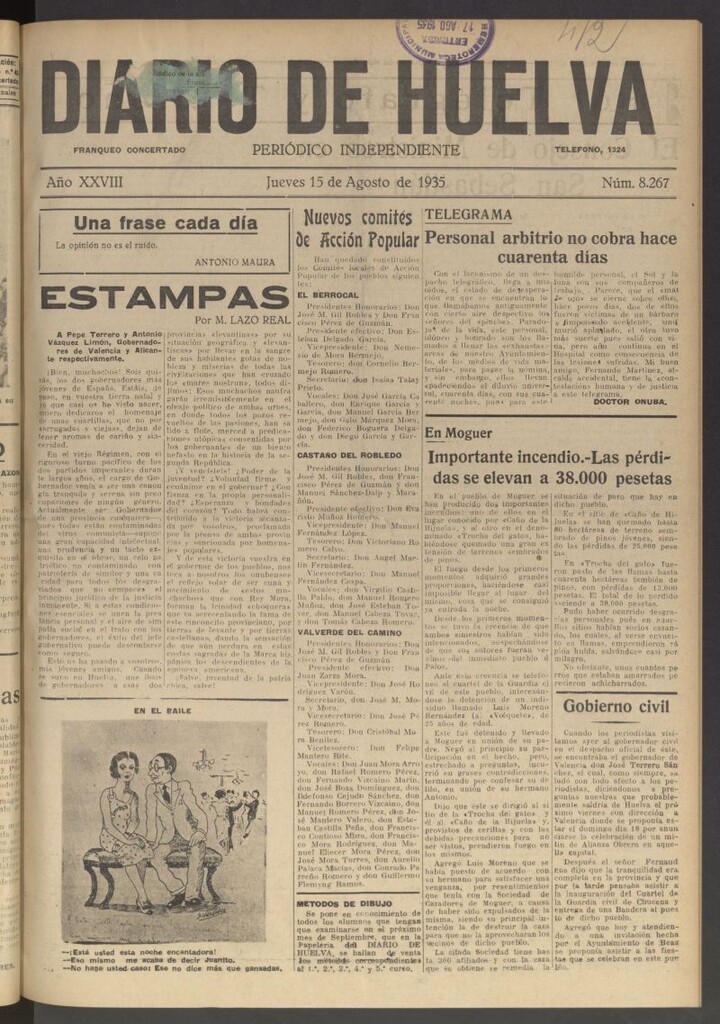Miniatura de Diario de Huelva : periódico independiente del 15 de agosto de 1935