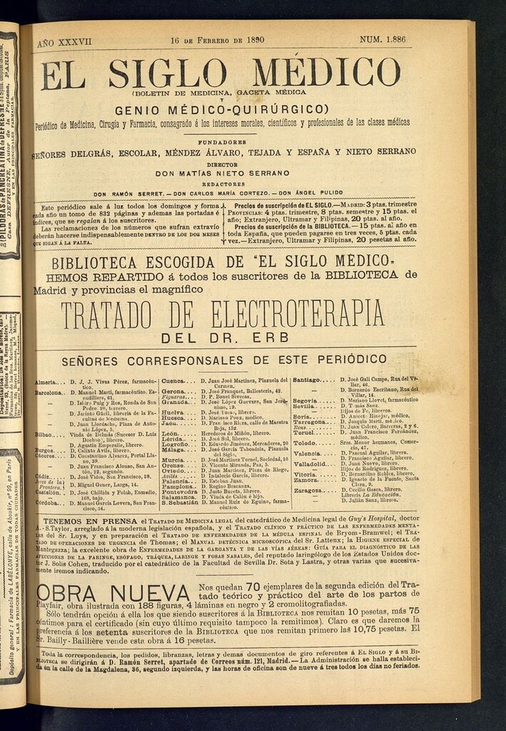 Miniatura de El Siglo Médico: boletín de medicina y gaceta médica del 16 de febrero de 1890