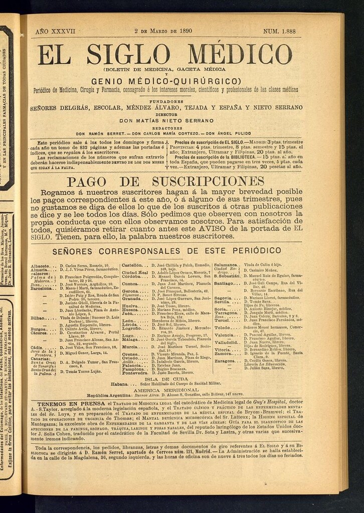 Miniatura de El Siglo Médico: boletín de medicina y gaceta médica del 2 de marzo de 1890