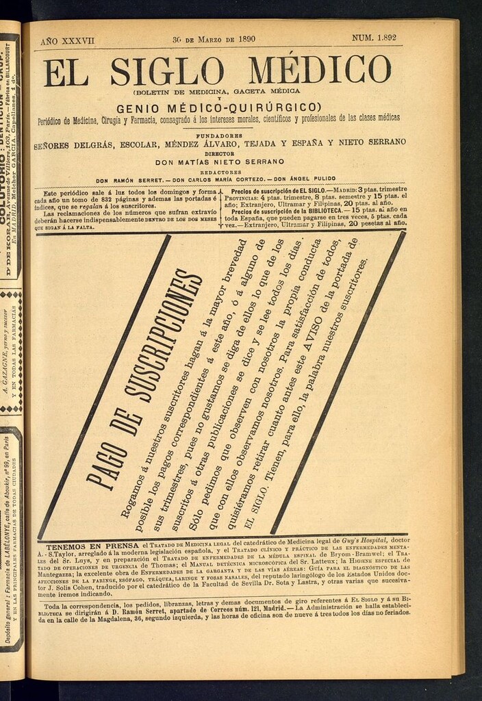 Miniatura de El Siglo Médico: boletín de medicina y gaceta médica del 30 de marzo de 1890