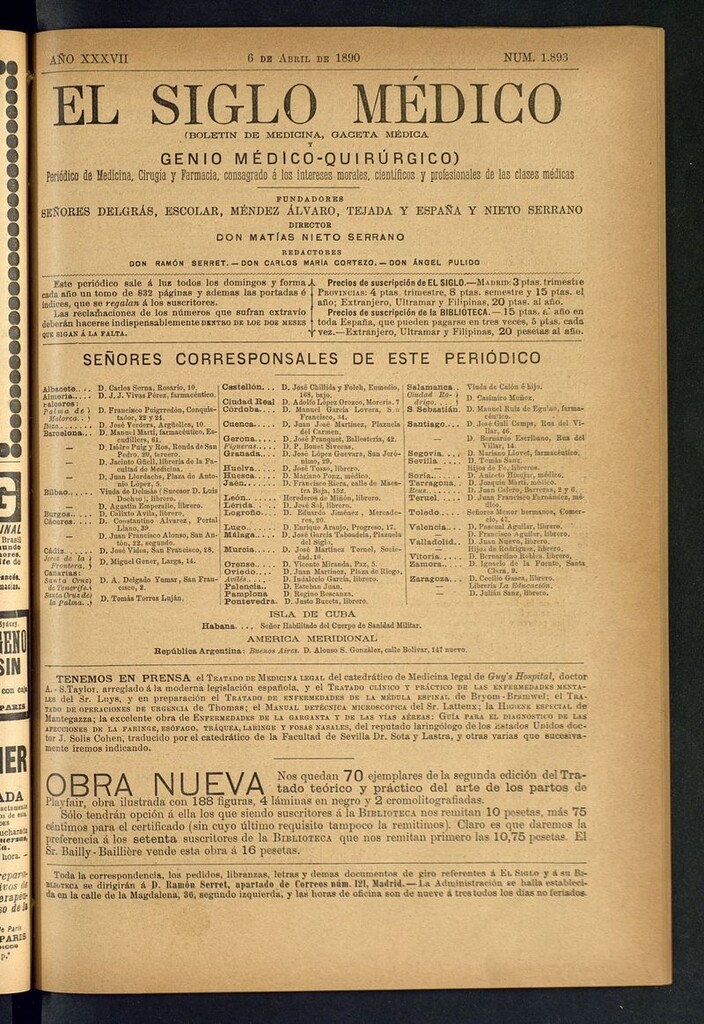 Miniatura de El Siglo Médico: boletín de medicina y gaceta médica del 6 de abril de 1890