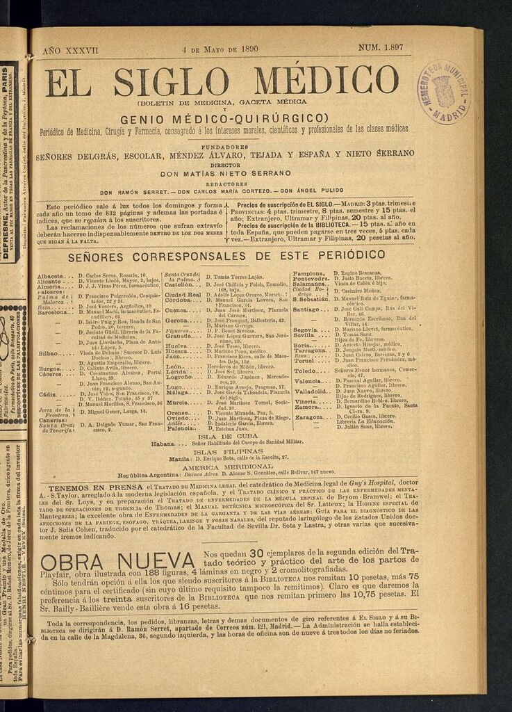 Miniatura de El Siglo Médico: boletín de medicina y gaceta médica del 4 de mayo de 1890