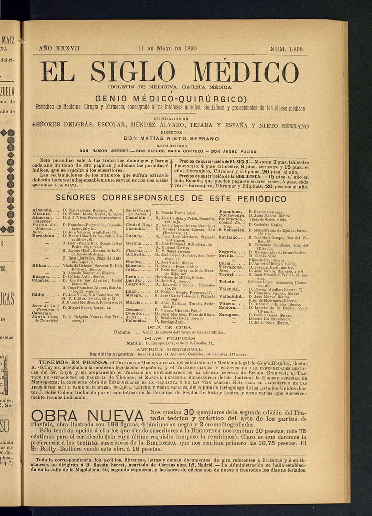 Miniatura de El Siglo Médico: boletín de medicina y gaceta médica del 11 de mayo de 1890