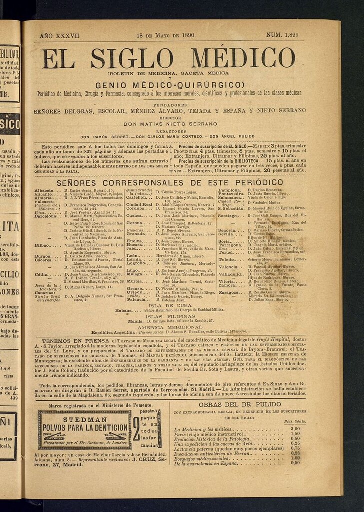 Miniatura de El Siglo Médico: boletín de medicina y gaceta médica del 18 de mayo de 1890