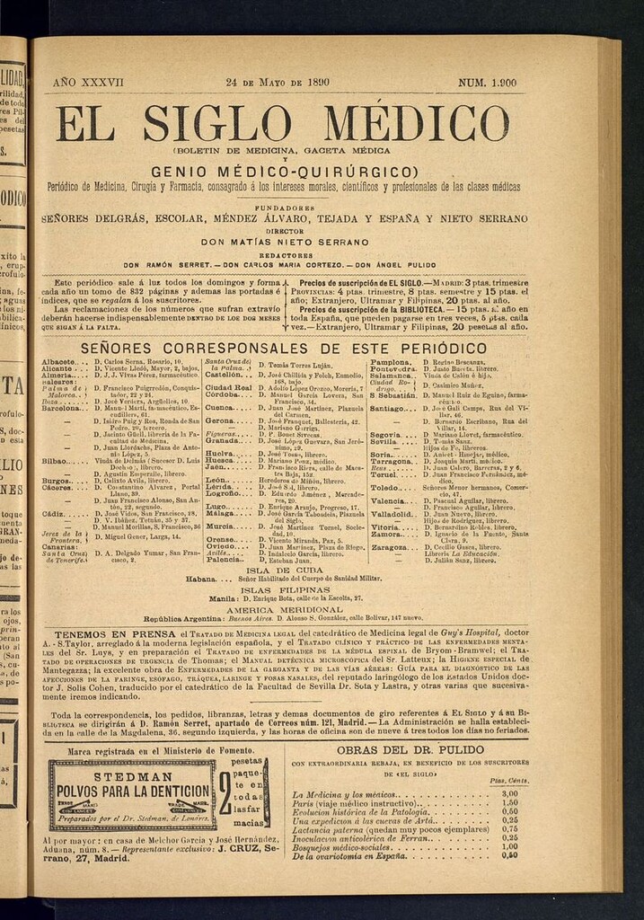 Miniatura de El Siglo Médico: boletín de medicina y gaceta médica del 24 de mayo de 1890